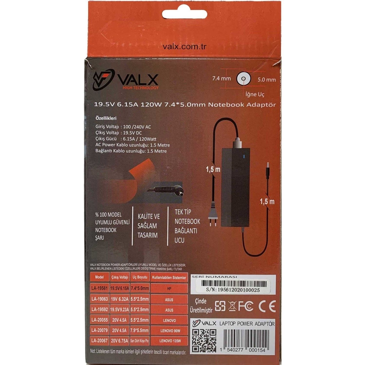Valx LA-19561 19.5V 6.15A 7.4x5.0 Notebook Adaptör #4