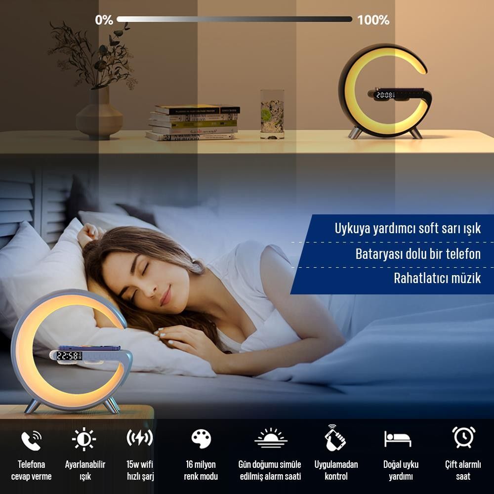 Valx RGB Çalar Saatli Gece Lambası Fonksiyonlu BT Destekli Çağrı Cevaplayabilen Hoparlör (G-500B) Siyah #2