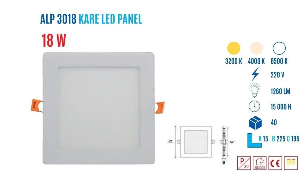 YCL ALP-3018B 18W Sıvaaltı Kare Beyaz Led Panel #2