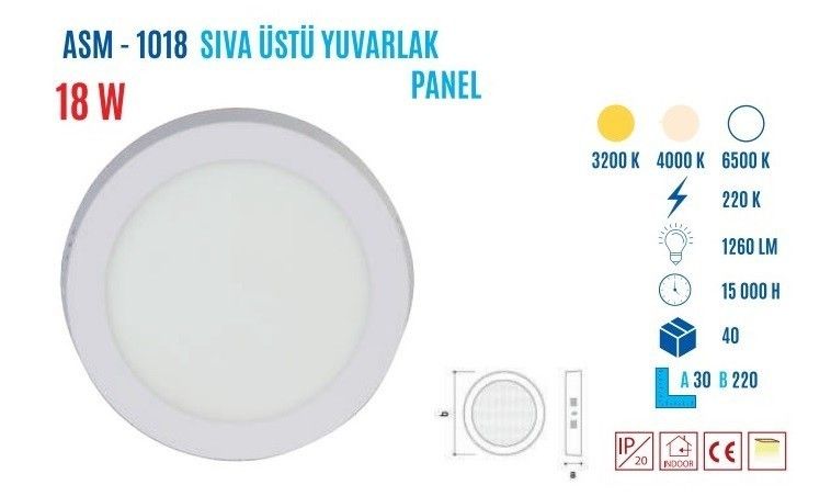 YCL ASM-1018G 18W Sıvaüstü Yuvarlak Günış LedPanel #2