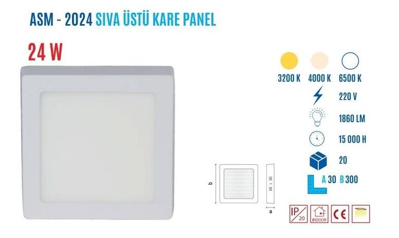 YCL ASM-2024G 24W Sıvaüstü Kare Günışığı Led Panel #4