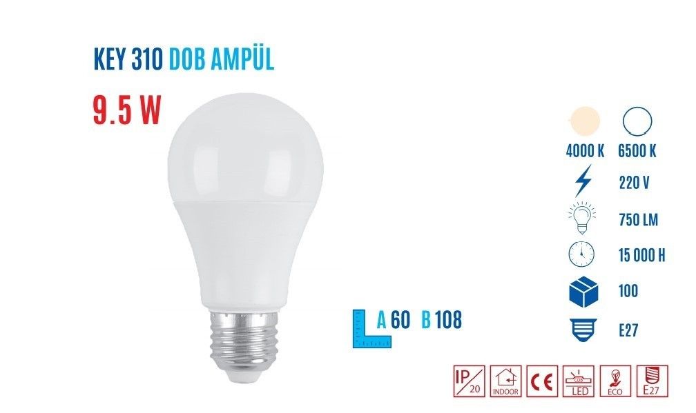 YCL KEY-310 S E27 A60 10W Led Ampul Sarı #4