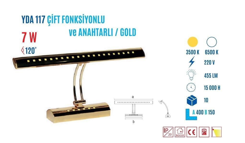 YCL YDA-117B 7W 40CM Led Tablo Apliğ Gold Kasa Bey #2