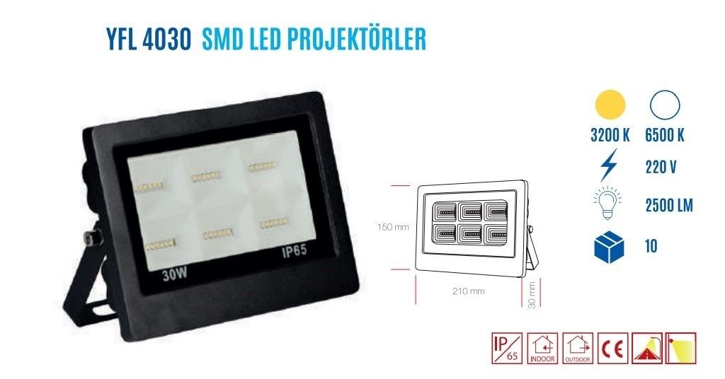 YCL YFL-4030G 30W Smd Led Projektör Günışığı