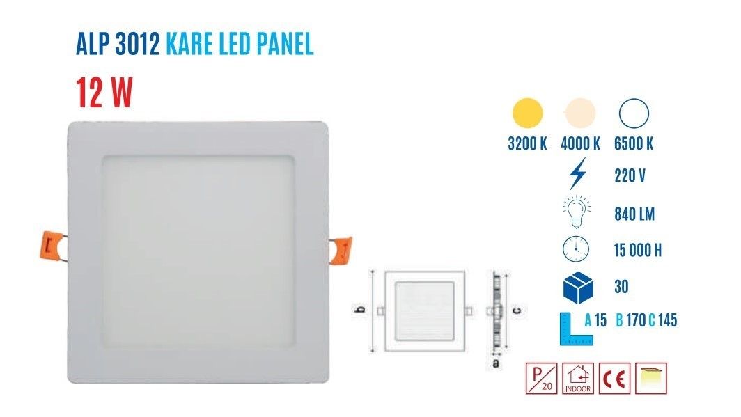 YCL YPL-3012B 12W Sıvaaltı Kare Beyaz Led Panel