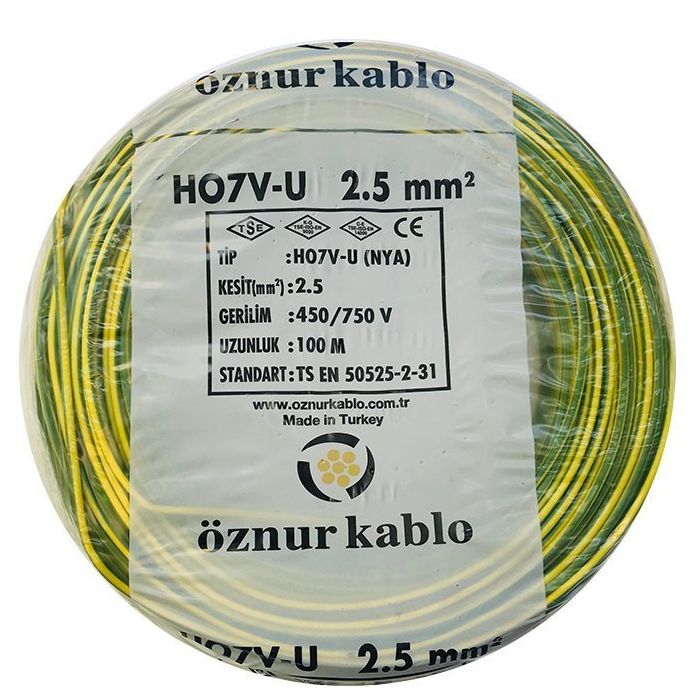 Öznur 2.5mm H07V-U NYA Kablo (Sarı Yeşil) (Metre)
