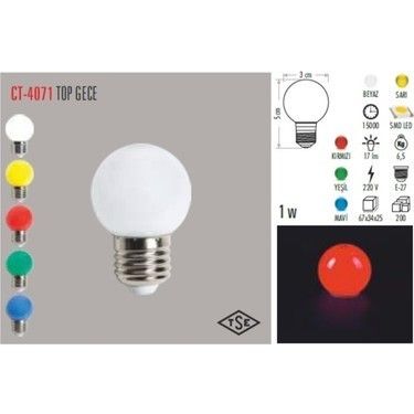 Cata CT-4071 1W Ledli Top Gece Ampulü Kırmızı #3