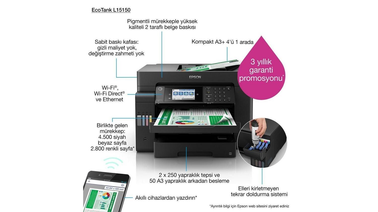 Epson L15150 A3 Tanklı WiFi Çok Fonk. Renkli Yazıc #2