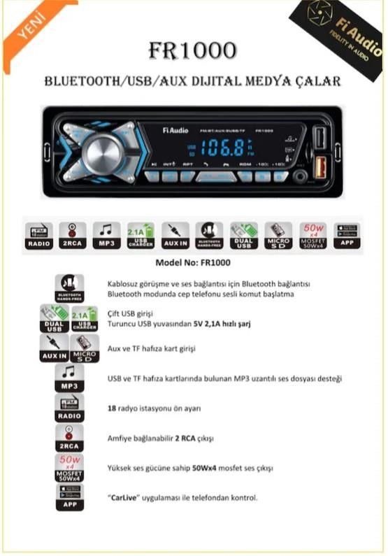 Fi Audio FR1000 FM/BT/AUX/2 USB/TF Oto Teyp