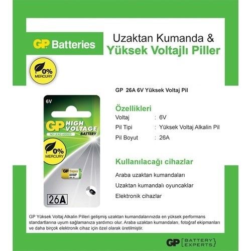 GP 26A 6V Yüksek Voltaj Alkalin Pil (Tekli Bliste)
