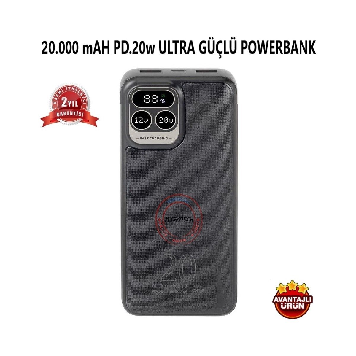 Hytech H210 20000mAh Lcd Ekranlı Siyah Powerbank