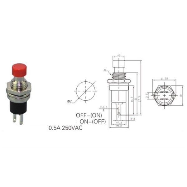 IC178 Kırmızı Buton 7mm NK (Ters Kontak) #2