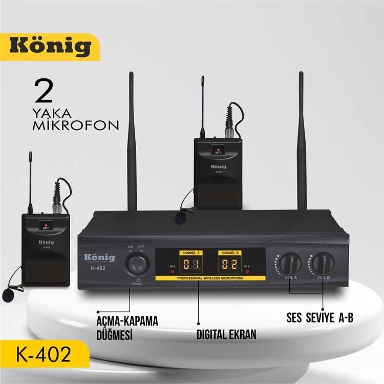 König K-402 E-Y UHF Çift Kanal 1 El 1 Yaka Mikrofonu