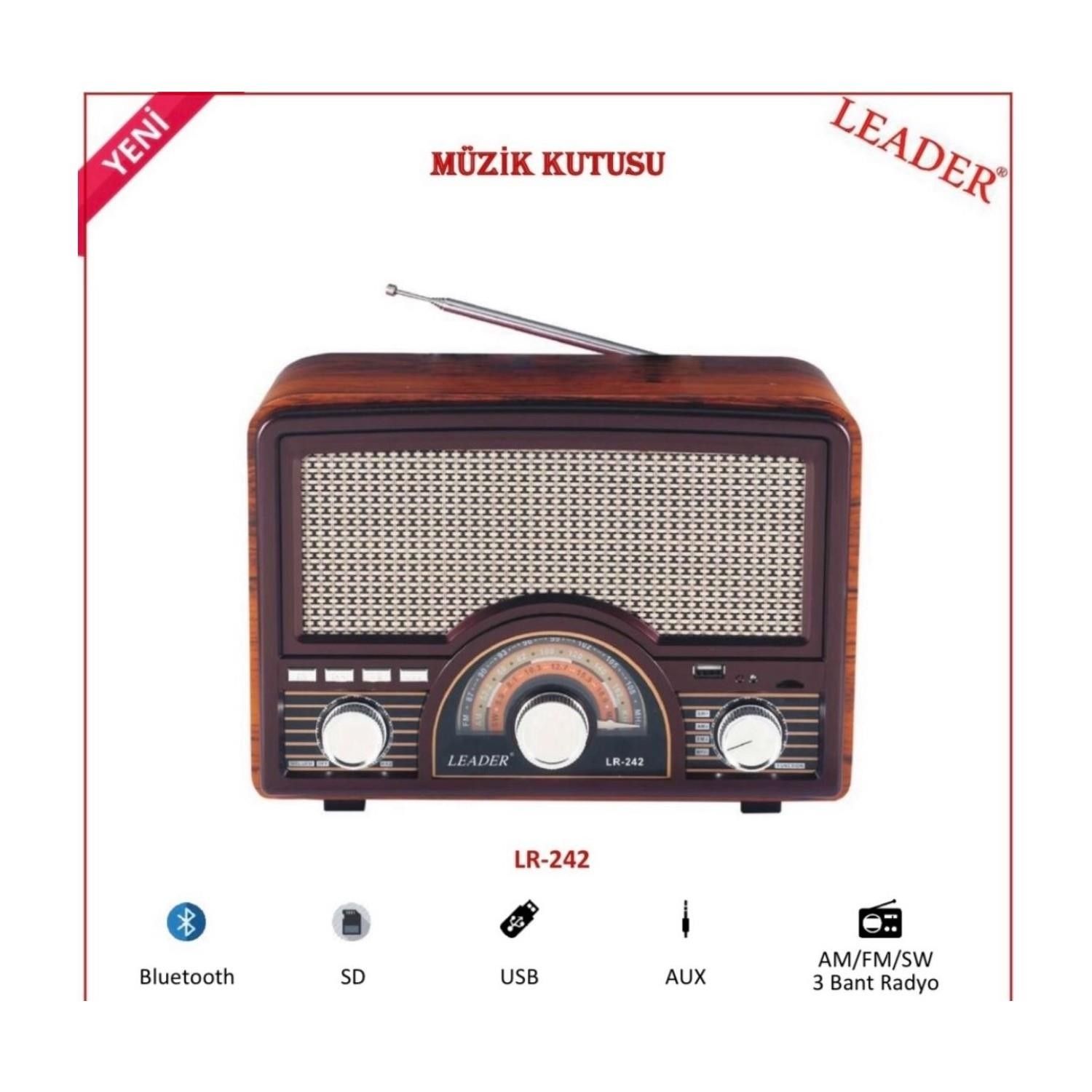 Leader LR-242 Radio/BT/USB/TF Retro Müzik Kutusu