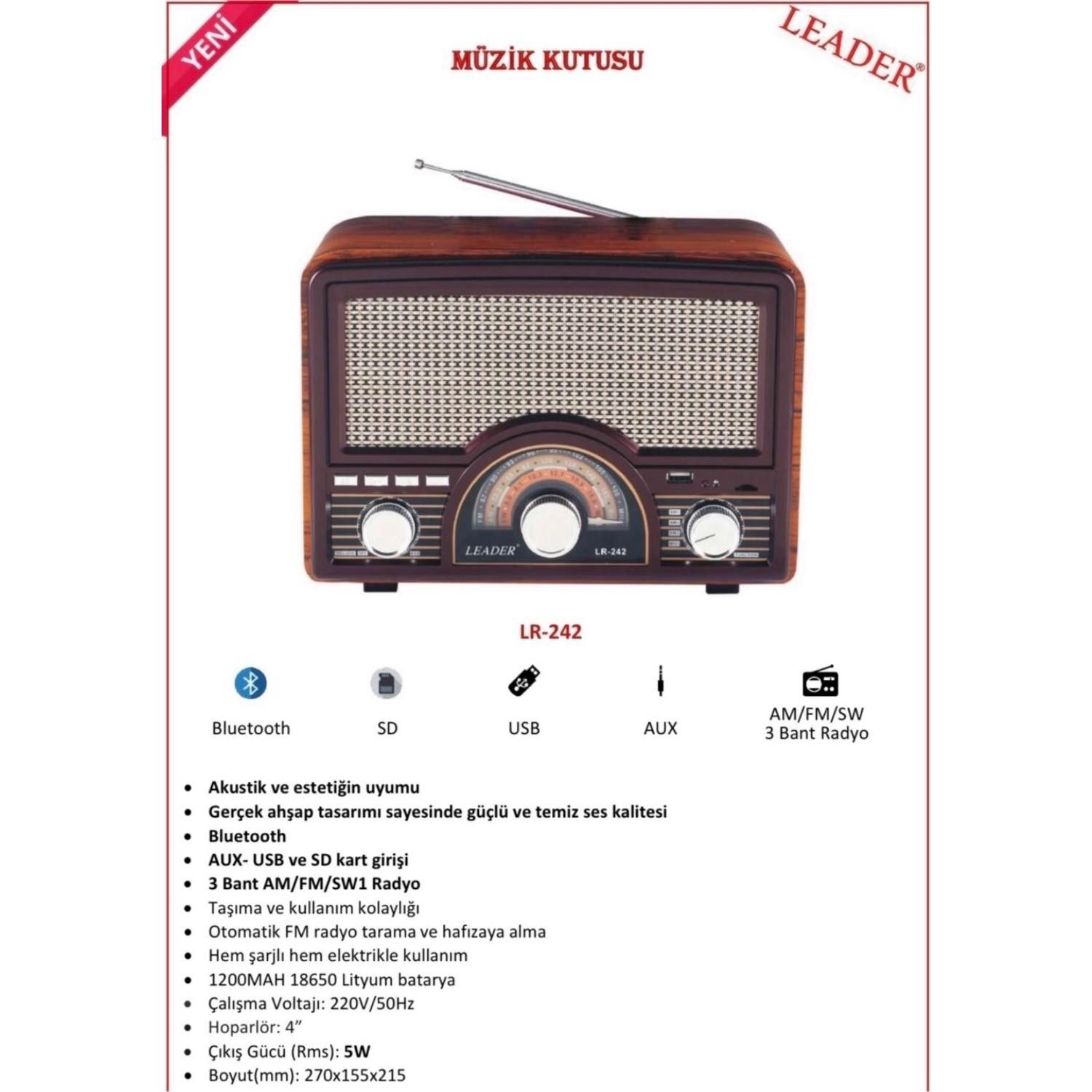 Leader LR-242 Radio/BT/USB/TF Retro Müzik Kutusu #2