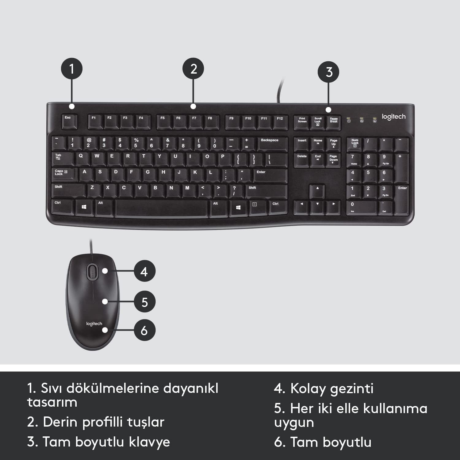 Logitech MK120 Siyah Kablolu Klavye Mouse Set #3