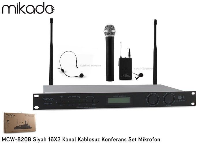 Mikado MCW-820B 1EL 1Yaka 16X2 Kanal Kablosuz Mik