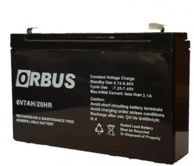 Orbus 6V 7Ah  Bakımsız Tip  Kuru Akü