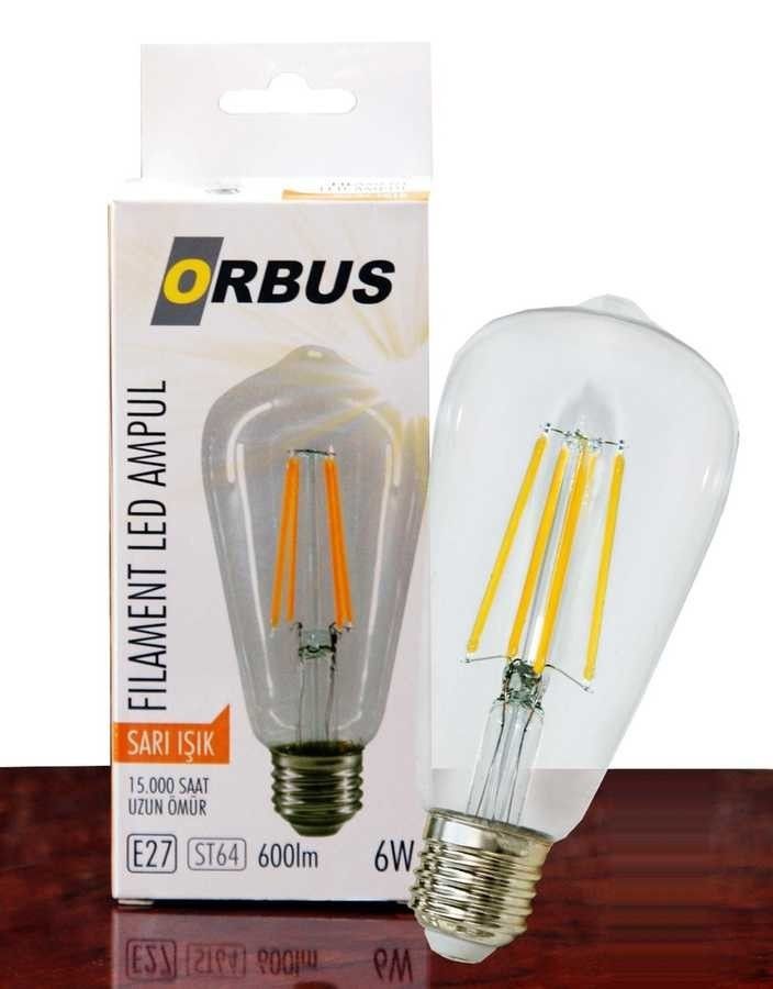 Orbus 6W E27 600 Lm ST64 Sarı Filament Led Ampul