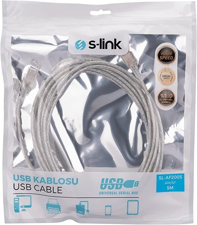 S-Link SL-AF2005 Usb 2.0 5m Şeffaf Uzatma Kablosu #2