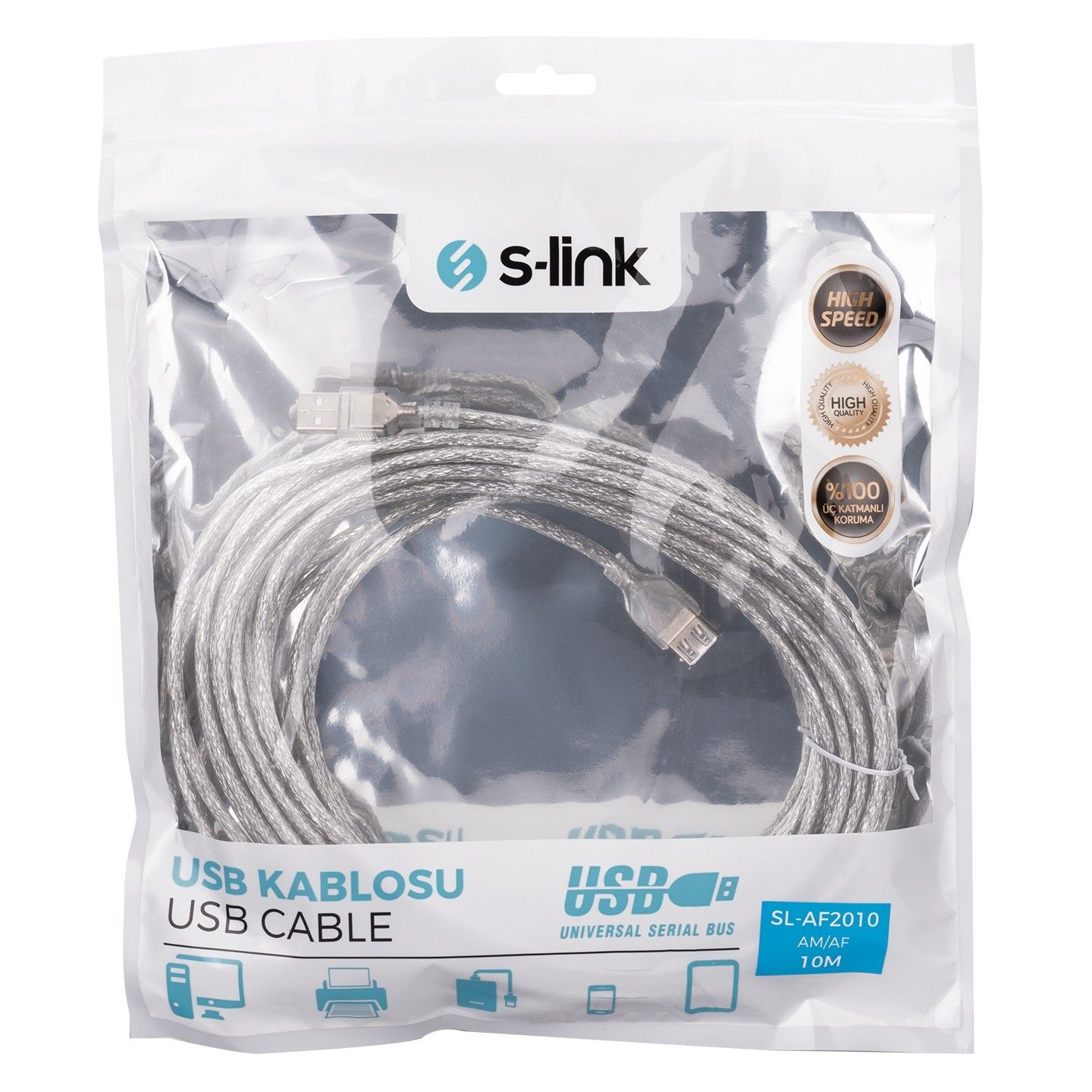 S-Link SL-AF2010 Usb 2.0 10m Şeffaf Uzatma Kablosu #3