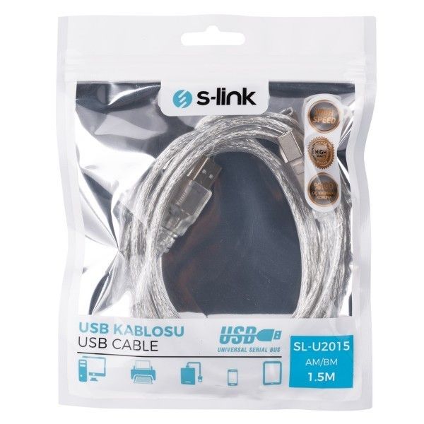 S-Link SL-U2015 1.5m Usb 2.0 Şeffaf Yazıcı Kablosu #2