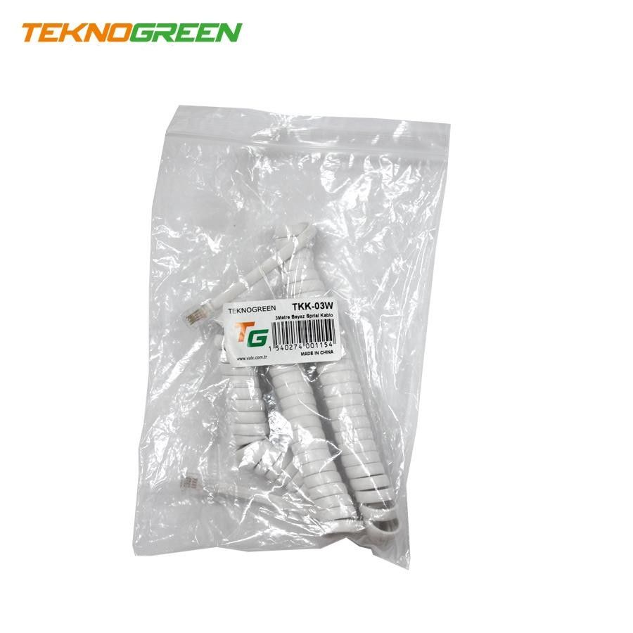 TeknoGreen TKK-03W 3m. Beyaz Telefon Spiral Kablo #2