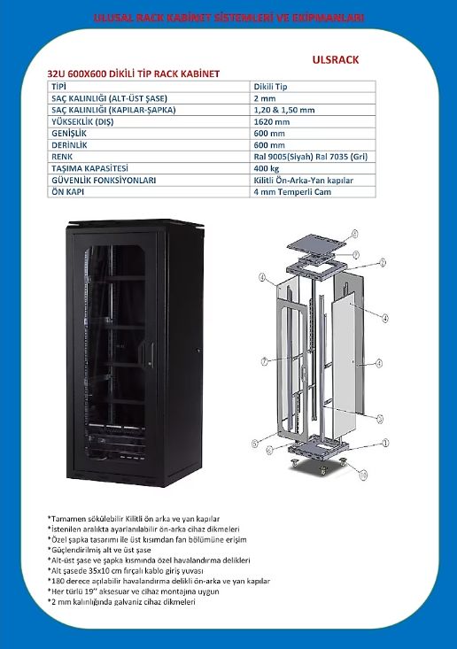 ULS 32U 600x800 Dikili Tip Tekerlekli Rack Kabinet #2