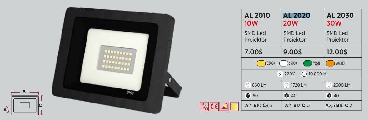 YCL AL-2020G 20W SMD Led Projektör Günışığı #2