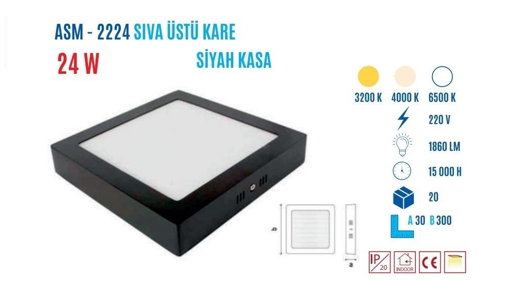 YCL ASM-2224B 24W Sıvaüstü Kare Led Panel Beyaz #3