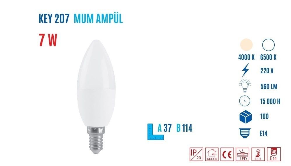 YCL KEY-207S E14 7W 560 Lumen Mum Led Ampul Sarı #4