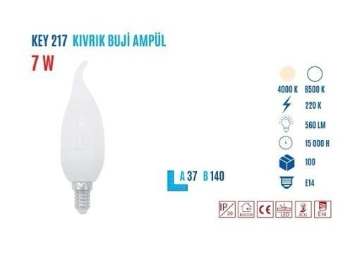 YCL KEY-217S 7W E14 560 Lumen Kıvrık Mum Amp Sarı #3