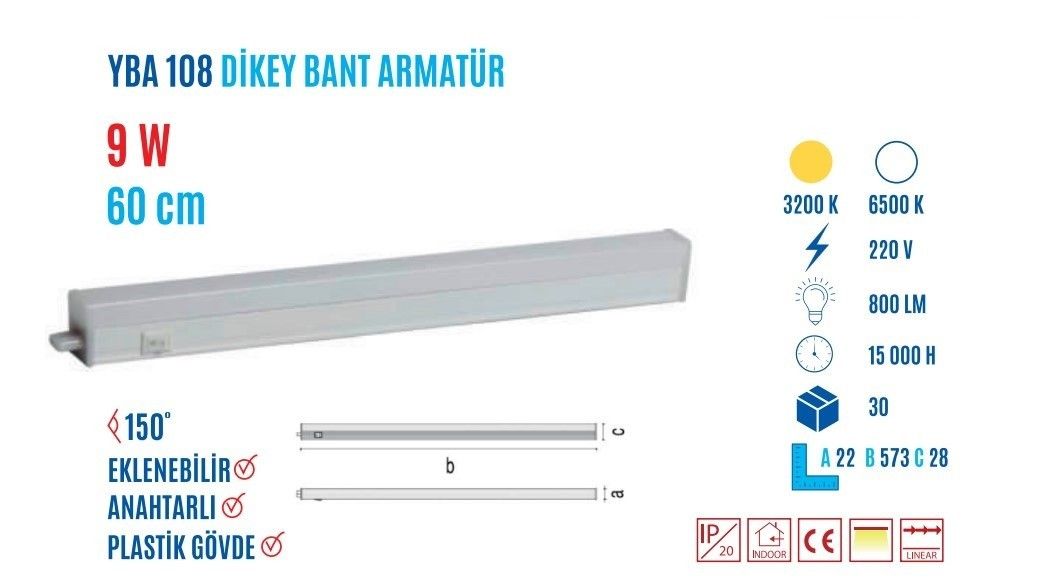 YCL YBA-108B 9W 60cm Beyaz Led Bant Armatür #4