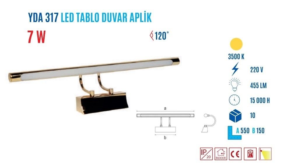 YCL YDA-317G 7W 55cm Led Tablo Apliği Sarı Kasa Be #4