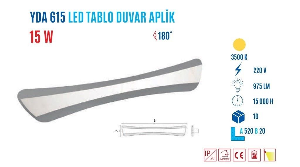 YCL YDA-615G 15W 52CM Led Duvar Apliği Yatay 4000K #4