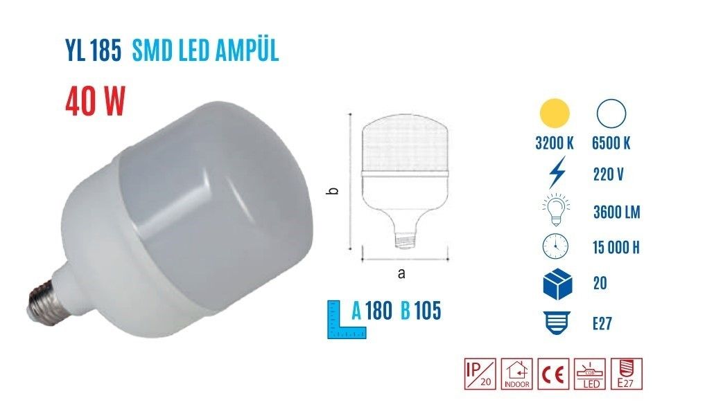 YCL YL-185B 40W E27 Beyaz Pvc Led Ampul #2