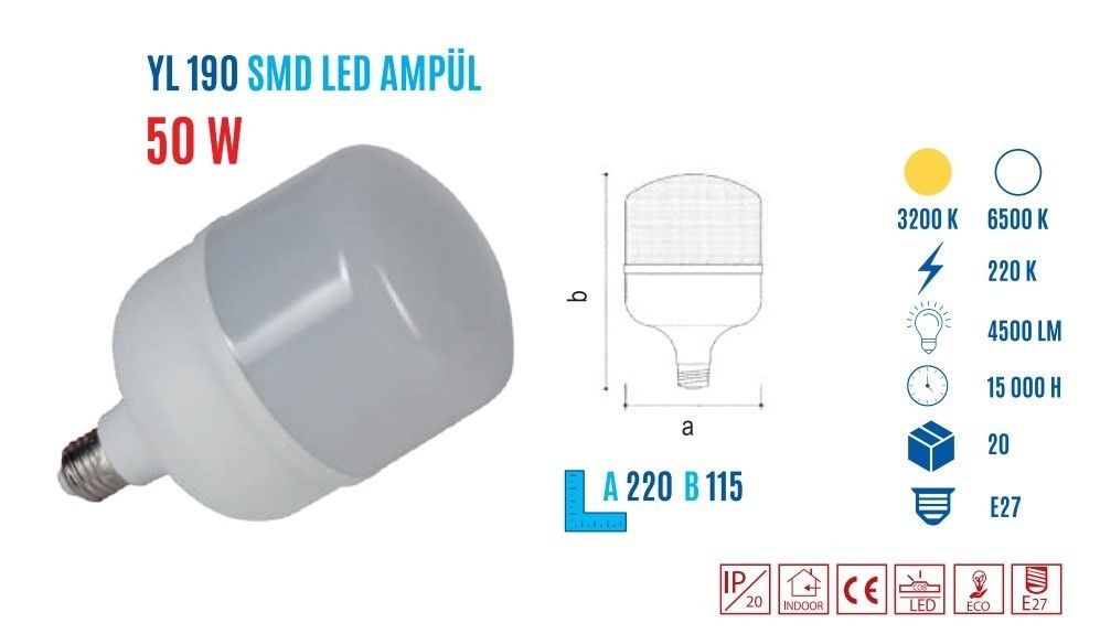 YCL YL-190B 50W E27 Beyaz Pvc Led Ampul #2