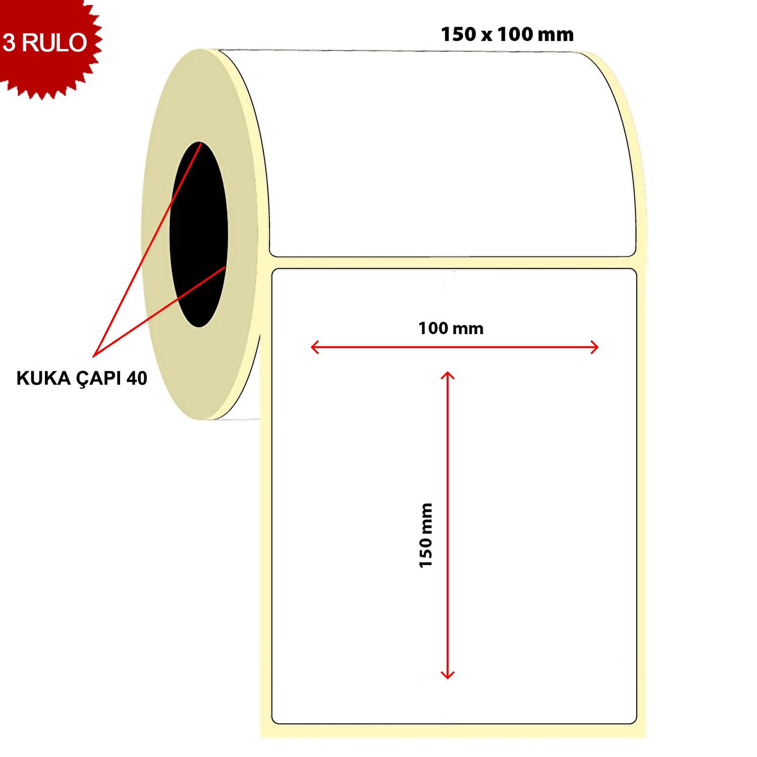 Barkod 100x150 Termal Etiket Eko Termal 250 Sarım 3 Rulo (750 Adet)