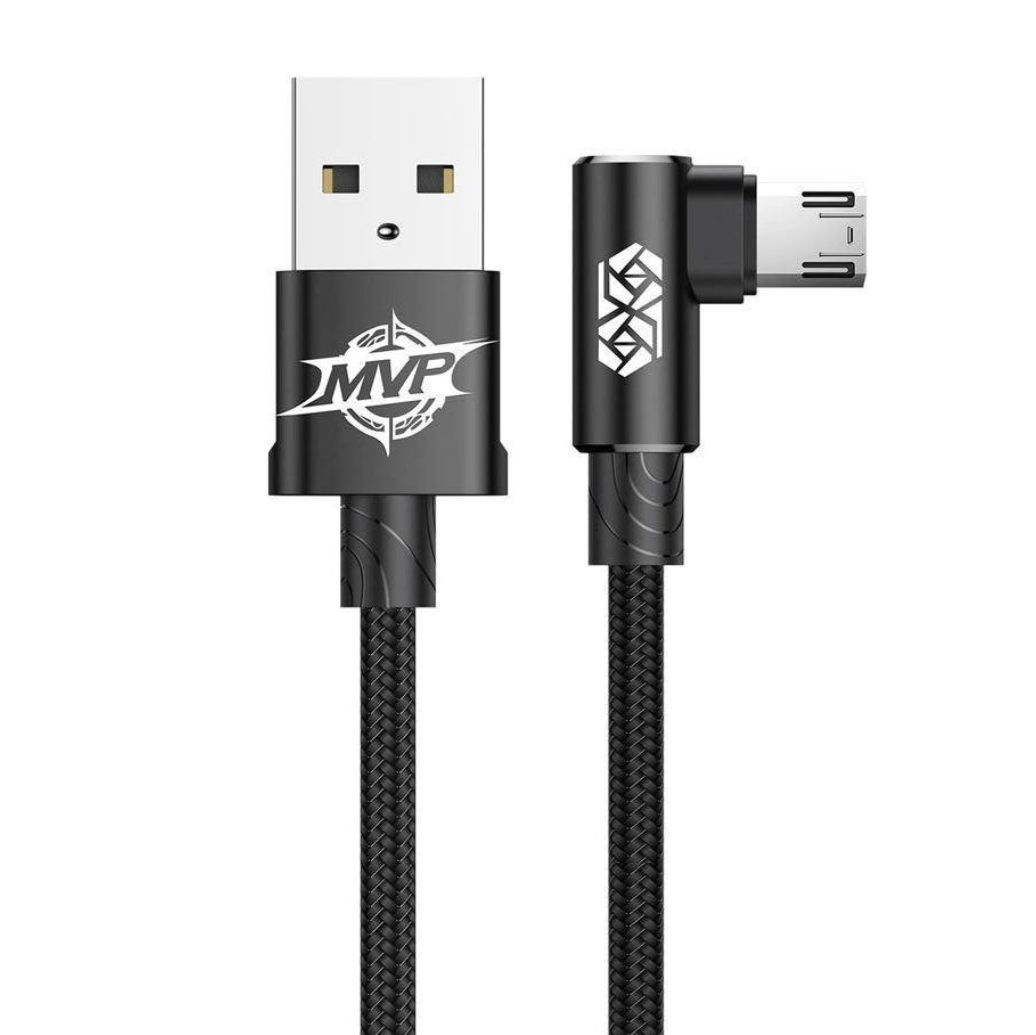 Baseus Mvp Elbow L Tip Micro USB Şarj ve Data Kablosu 2mt 1.5A Siyah CAMMVP-B01