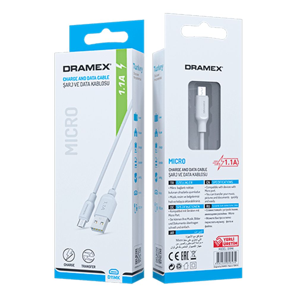 Dramex D11MK Micro USB Data/Şarj Kablosu 1.1A 1mt Beyaz