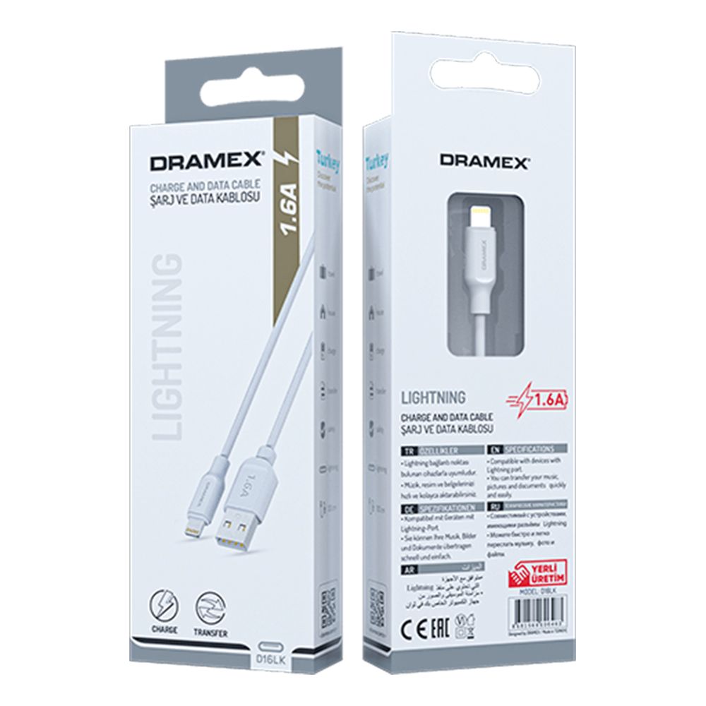 Dramex D16LK Lightning Data/Şarj Kablosu 1.6A 1mt Beyaz