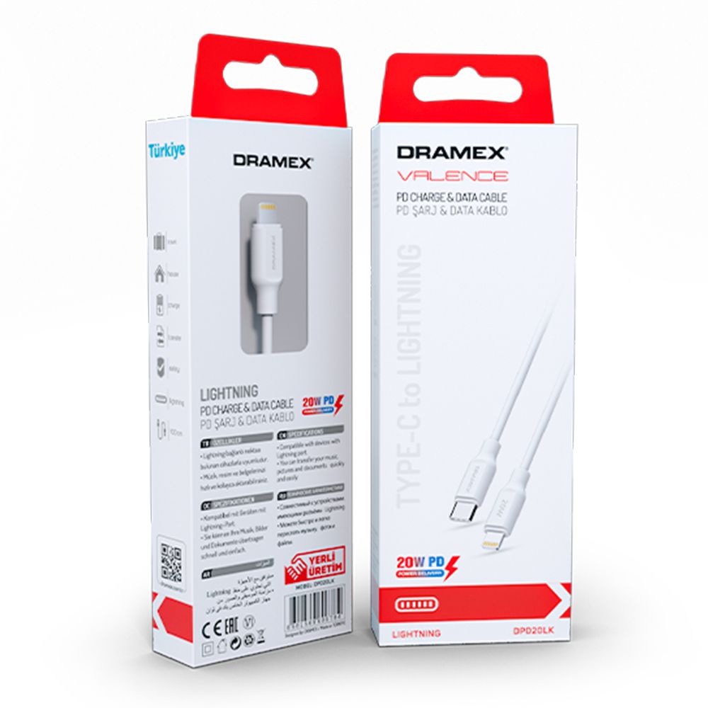 Dramex DPD20LK Valence 20W PD Type-C to Lightning Hızlı Data/Şarj Kablosu 1mt