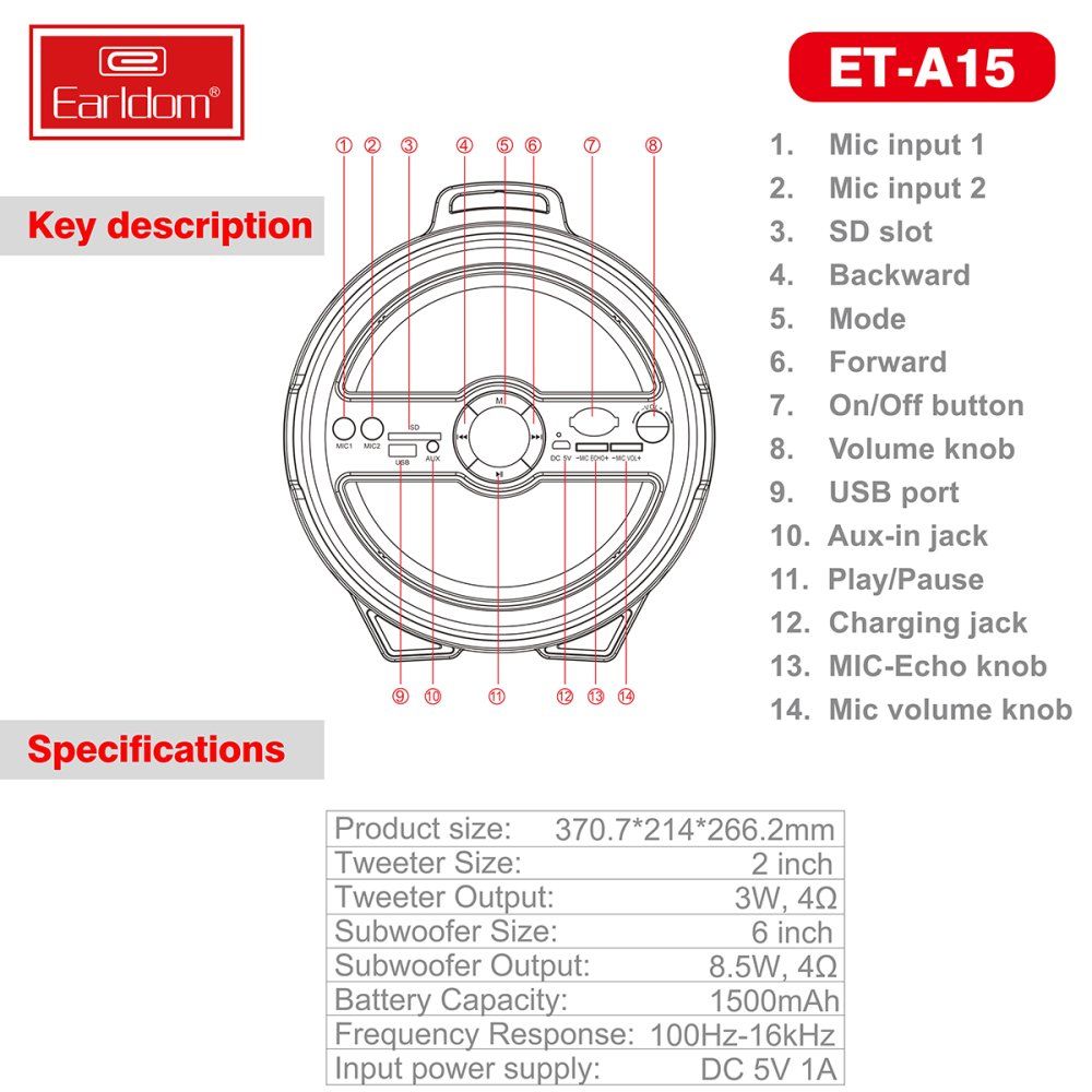 Earldom A15 Radyolu Taşınabilir Kablosuz Bluetooth Hoparlör