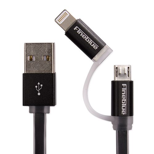 Fineblue Hızlı Şarj ve USB Data Yassı Kablo 2in1 F-U6 Siyah