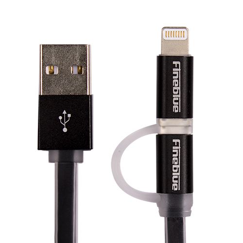 Fineblue Hızlı Şarj ve USB Data Yassı Kablo 2in1 F-U6 Siyah