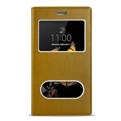 FitCase Dolce LG K8 K350 Gizli Mıknatıslı Pencereli Kılıf Gold