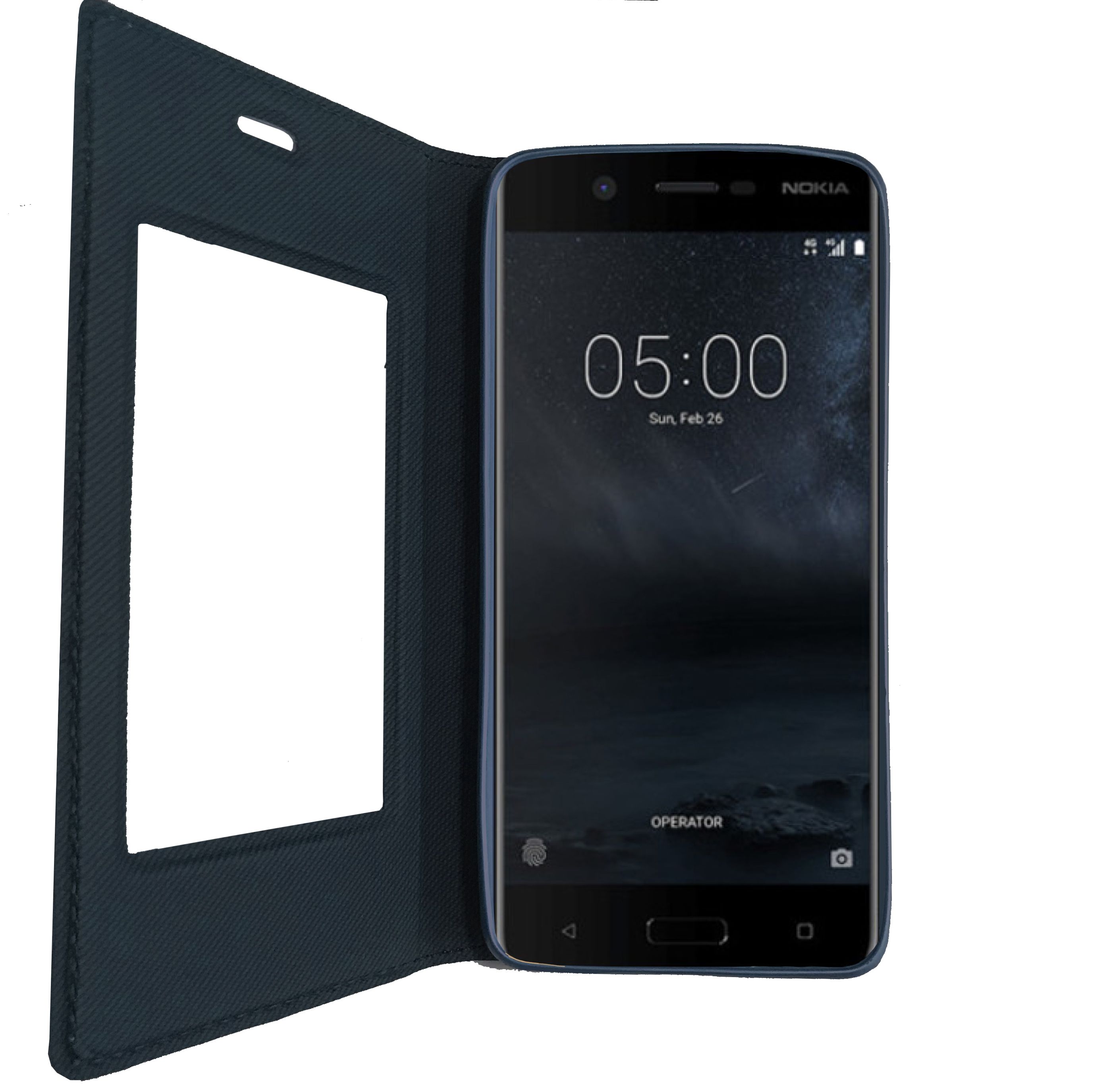 FitCase Dolce Nokia 5 Gizli Mıknatıslı Pencereli Kılıf Lacivert Mavi