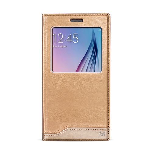 FitCase Dolce Samsung S6 (G920) Gizli Mıknatıslı Pencereli Kılıf Gold