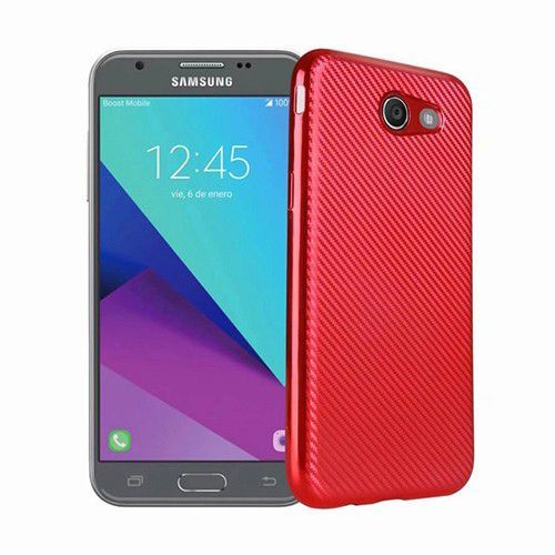 FitCase Galaxy J3 2017 Elektroliz Carbon Desen Arka Kapak Kırmızı