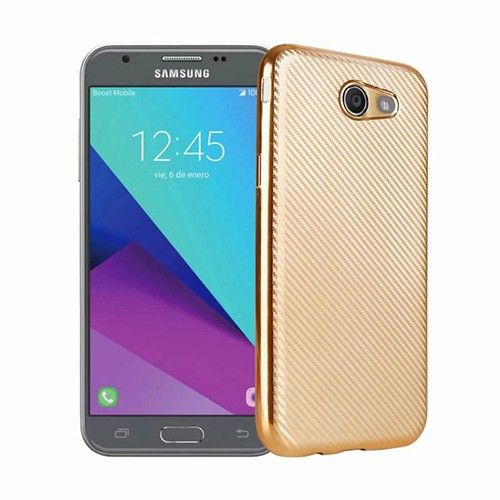 FitCase Galaxy J5 2017 Elektroliz Carbon Desen Arka Kapak Gold